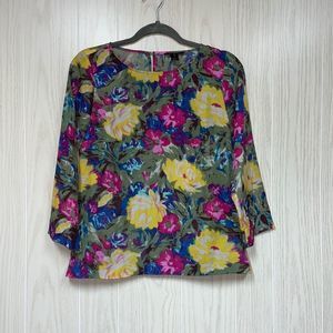 J. Crew Green Floral Silk Blouse Size XS